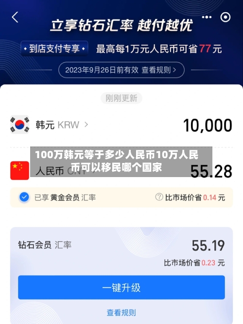 100万韩元等于多少人民币10万人民币可以移民哪个国家